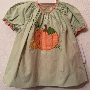 Petit Ami Green Orange Check Pumpkin Applique Dress Set 3 Months